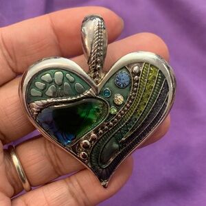 Vintage Heart Pendant with Green and Blue Accents